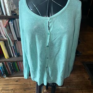 Eileen Fisher lightweight green button down linen luxe cardigan